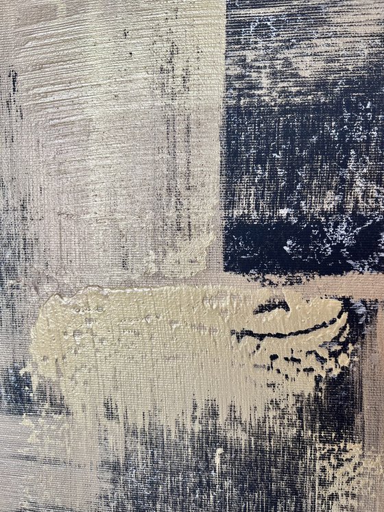 Black Gold Gray Abstract on canvas.