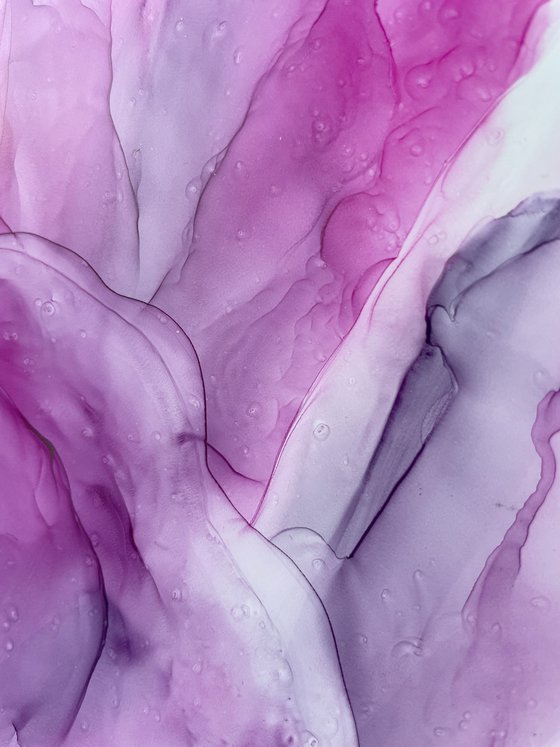 LILAC FLOWER, ABSTRACTION - alcohol ink , plastic paper