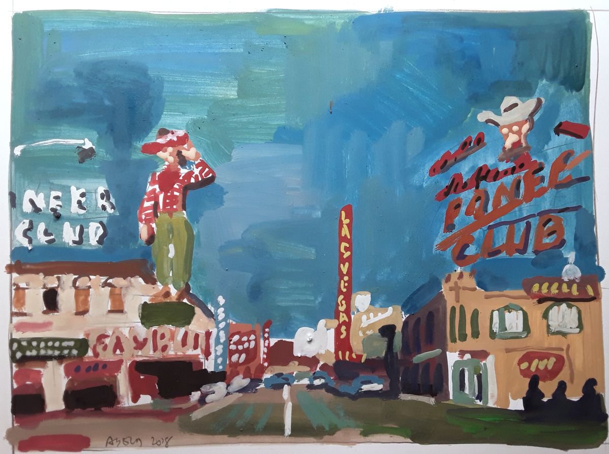 Impressionistic Cityscapes Painting By Stephen Abela, 12 X 9", Old Las Vegas, Original Artwork