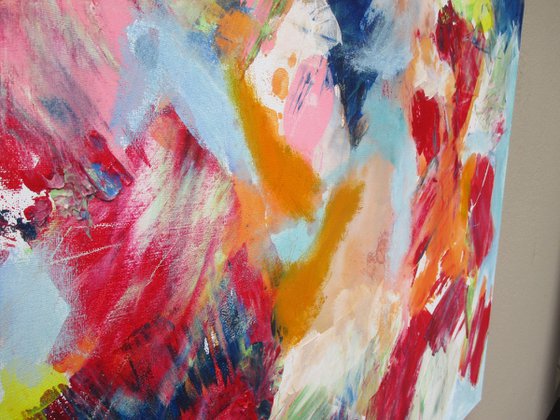 peach and blue abstract painting