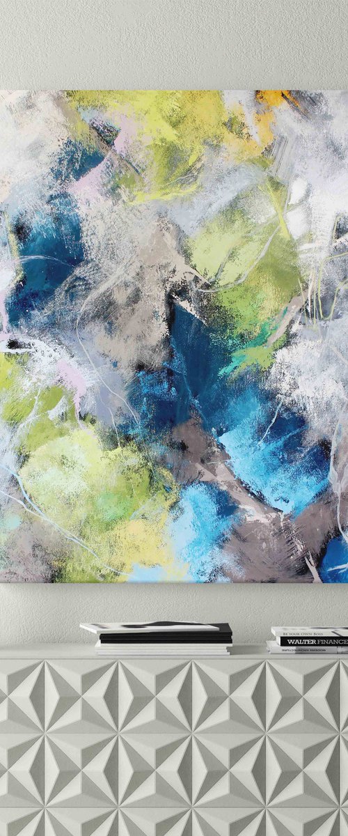 "World map" Blue green white abstract art by Nina