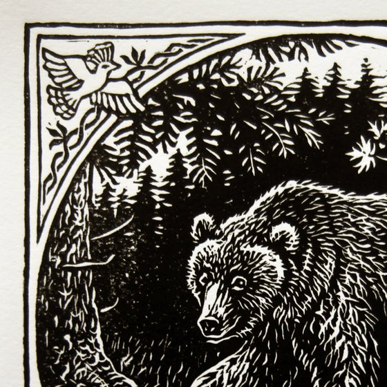 Bear linocut print.