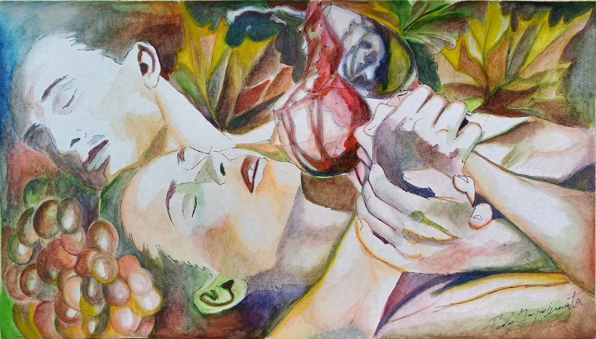 Expressive Portrait Acrylic Painting By Paola Imposimato, 22 X 12", A Rest In The Vineyard, Original Artwork