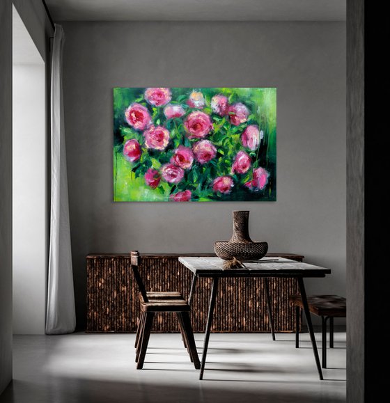 Roses painting on canvas Abstract floral