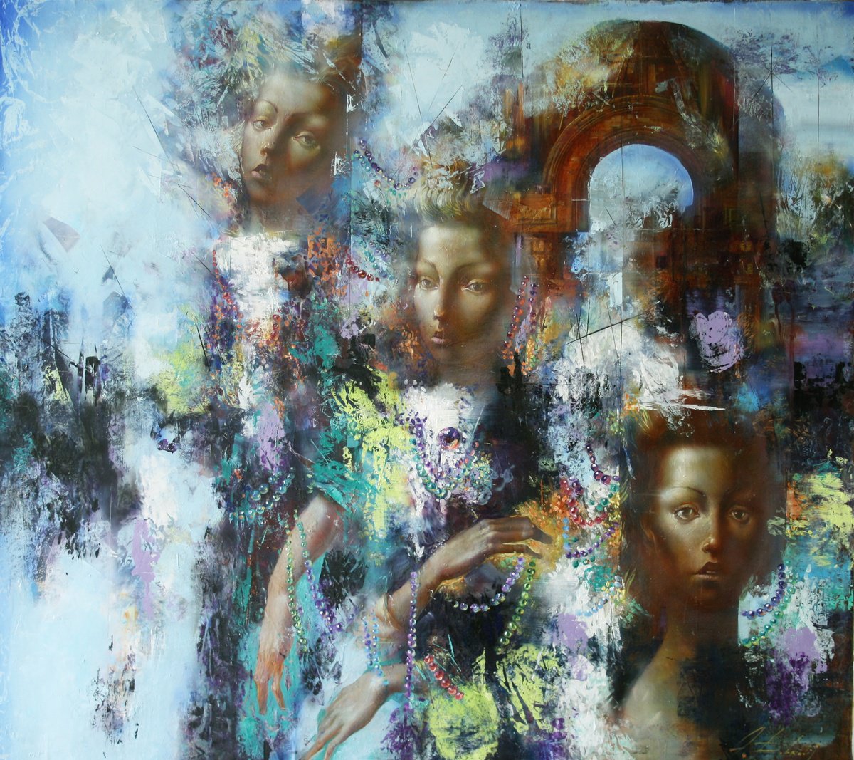 Impressionistic Portrait Oil Painting By Alexandr Dobrodiy, 53 X 47, Return From Holiday, Original Artwork