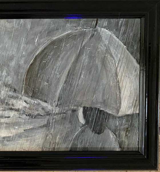 When it rains.... enjoy it! Original Acrylic Painting Black Frame