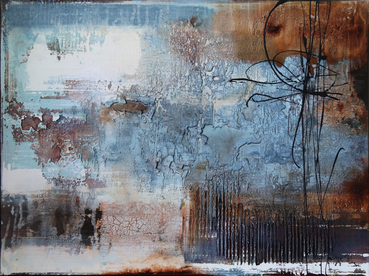 ABSTRACTION - 60 X 80 CMS - ABSTRACT PAINTING TEXTURED * BLUE * RUST * WHITE