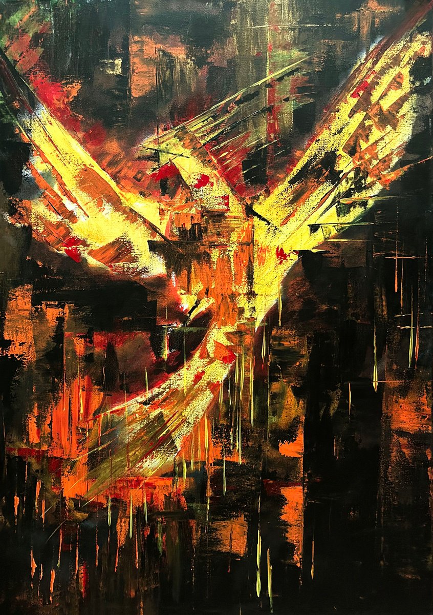 Abstract Acrylic Painting By Sapna Sharon, 28 X 39", Rise Of The Phoenix, Original Artwork