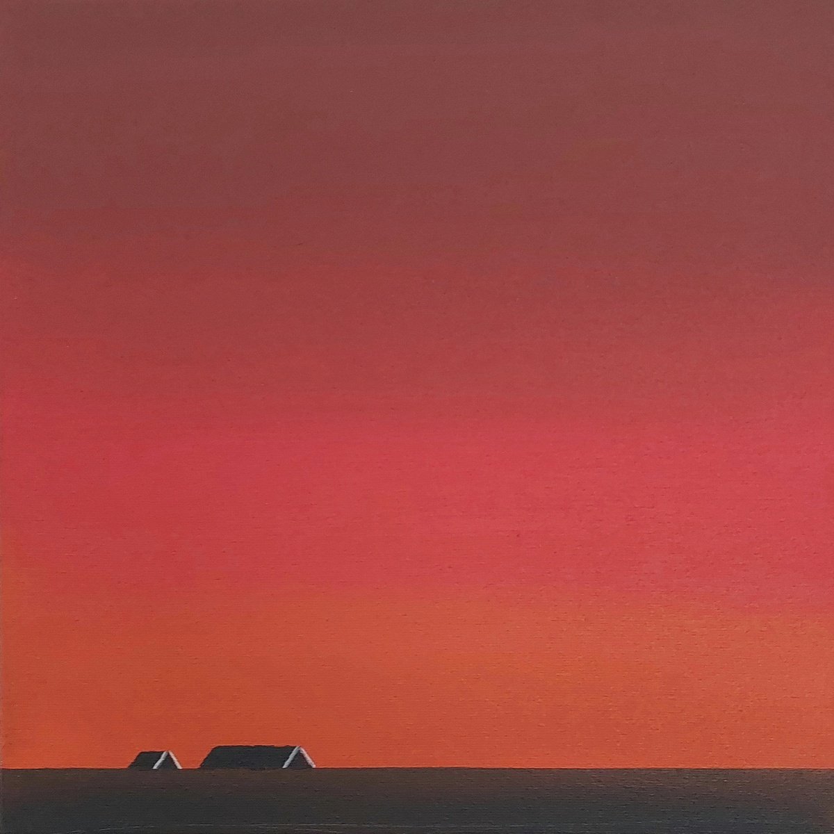 Surrealistic Landscape Acrylic Painting By Nelly Van Nieuwenhuijzen, 12 X 12", Glowing Evening (December), Original Artwork