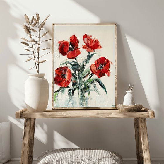 Red Poppy Textured Impasto