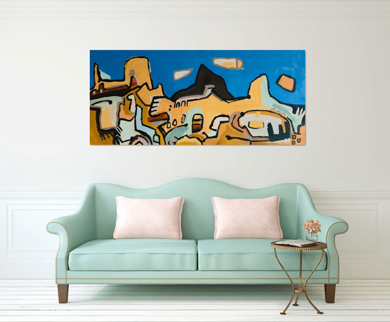 Landscape painting. View of the hills