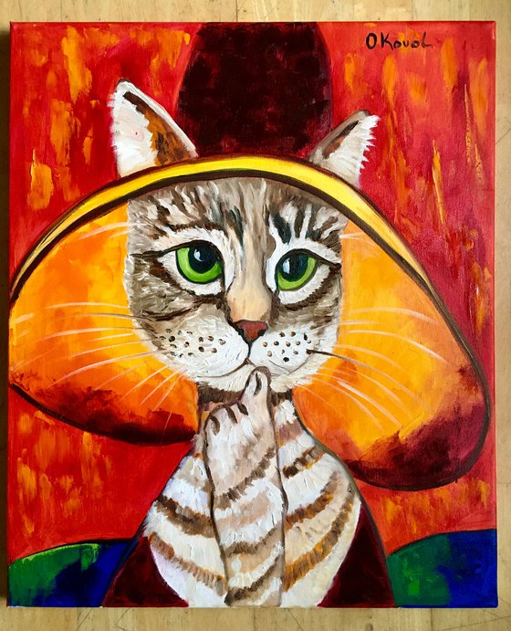 Cat - thinker at in a hat,  inspired by Amedeo Clemente Modigliani