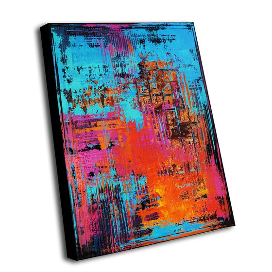 SUMMER PARTY ** COLORFUL ABSTRACT PAINTING ON CANVAS ** 80 x 60 CMS *** READY TO HANG