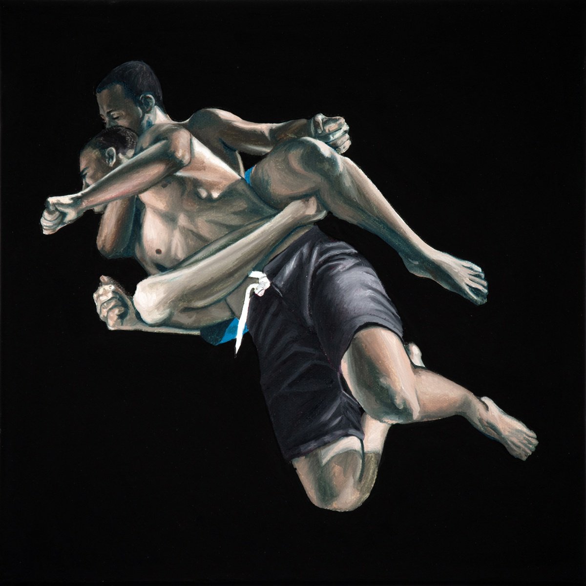 Photorealistic Portrait Oil Painting By Nicolas Maureau, 12 X 12", Lutteurs Vi, Original Artwork