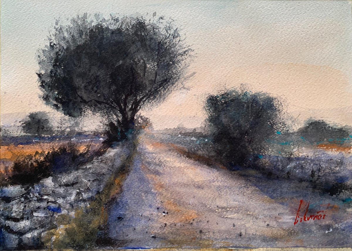 Impressionistic Landscape Watercolour By Tihomir Cirkvencic, 14 X 10", Olive Tree, Original Artwork