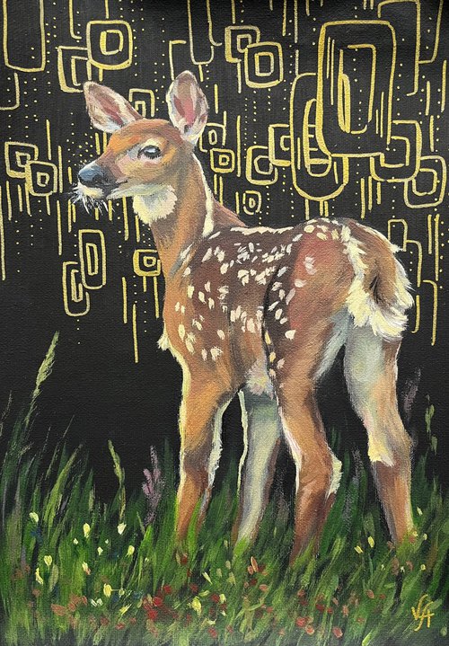 Deer in the forest by Alona Vakhmistrova