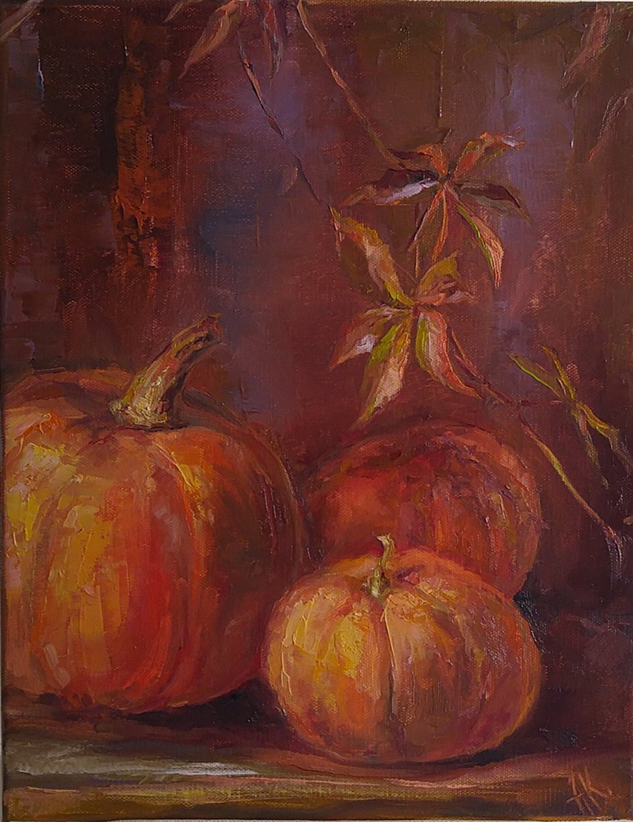 Impressionistic Still Life Oil Painting By Alexander Koltakov, 11 X 14, Still Life With Pumpkin, Original Artwork