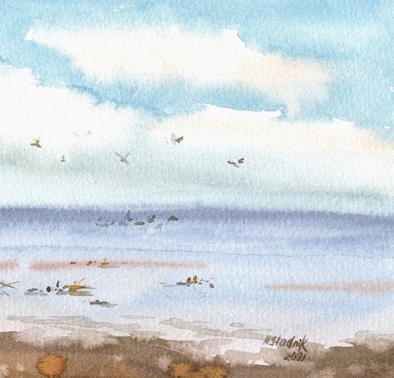 Ukrainian watercolour. Kyiv sea. Spring 2021