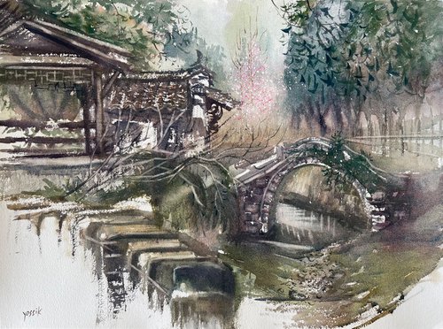 a beautiful traditional bridge in Xidi Village China by Yossi Kotler