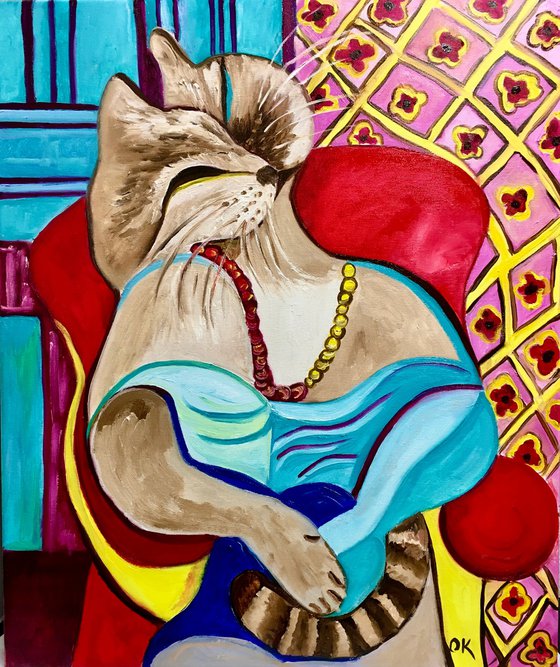 Cat version of “The Dream” by Pablo Picasso. Painting  for cat lovers.