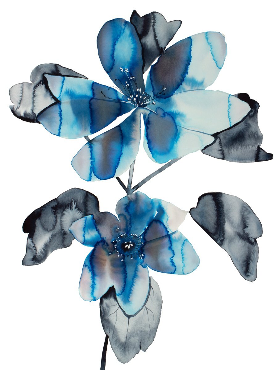 Expressive Botanical Watercolour By Elizabeth Becker, 18 X 24, Anemone No. 9, Original Artwork