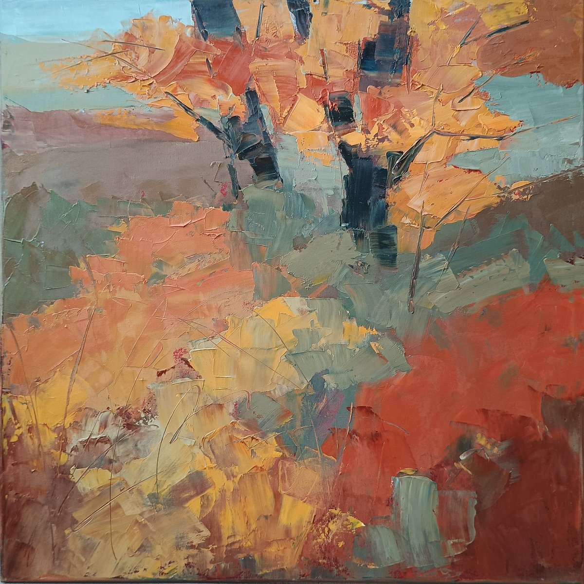 Expressive Landscape Oil Painting By Emilia Milcheva, 24 X 24, Prestige, Original Artwork