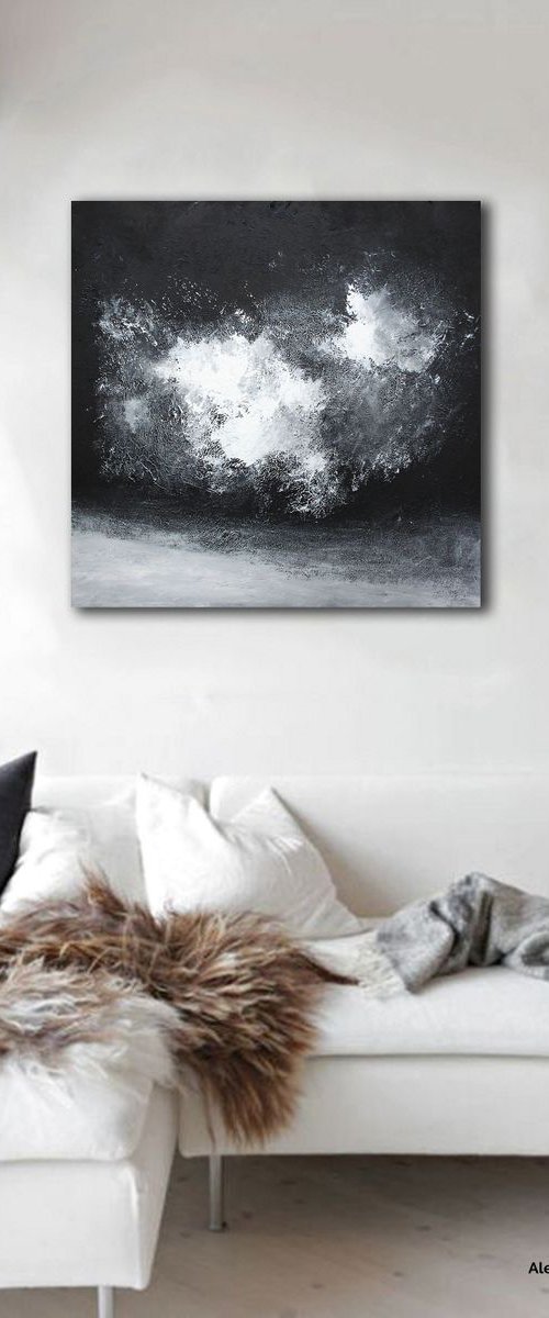 Black and White Abstract Painting  / Saga N72 by Alex Senchenko