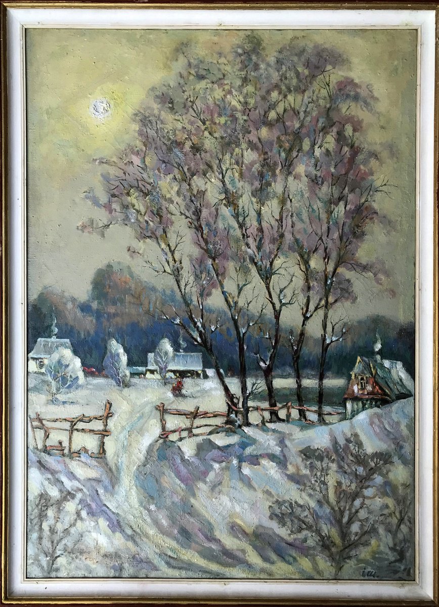 Impressionistic Landscape Oil Painting By Ivan Shapoval, 30 X 41, Winter Day, Original Artwork