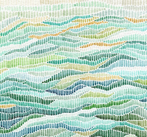 Original watercolor abstract landscape in delicate palette