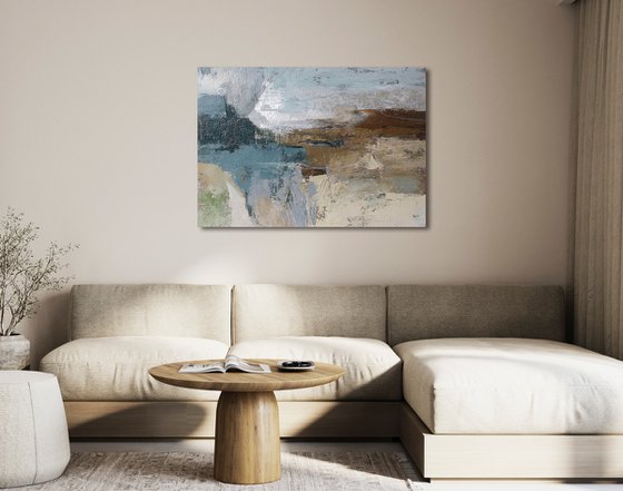 "Fall 7" Abstract blue brown acrylic art