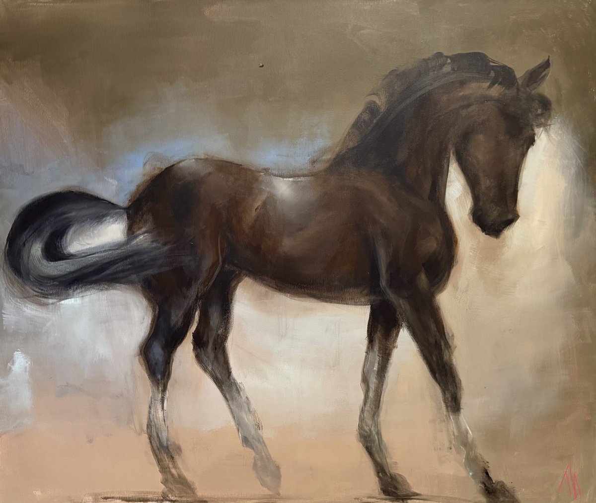 Expressive Animal Acrylic Painting By Tamara Andjus, 47 X 39", Der Stolze, Original Artwork