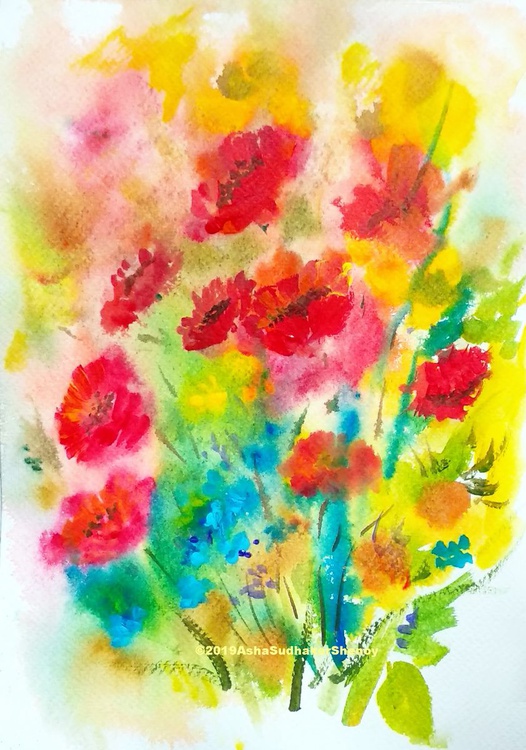 Red Poppy Abstract Floral Painting Acrylic Inks Artfinder