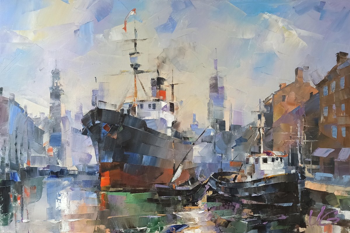 Impressionistic Landscape Oil Painting By Volodymyr Glukhomanyuk, 37 X 25", New Contours, Original Artwork