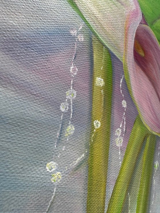 With calla lilies