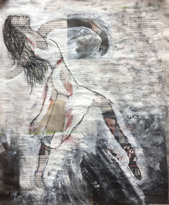 Feeling Like This Acrylic on Newspaper Ballet Art Woman Dancer Ballerina 37x29cm Gift Ideas