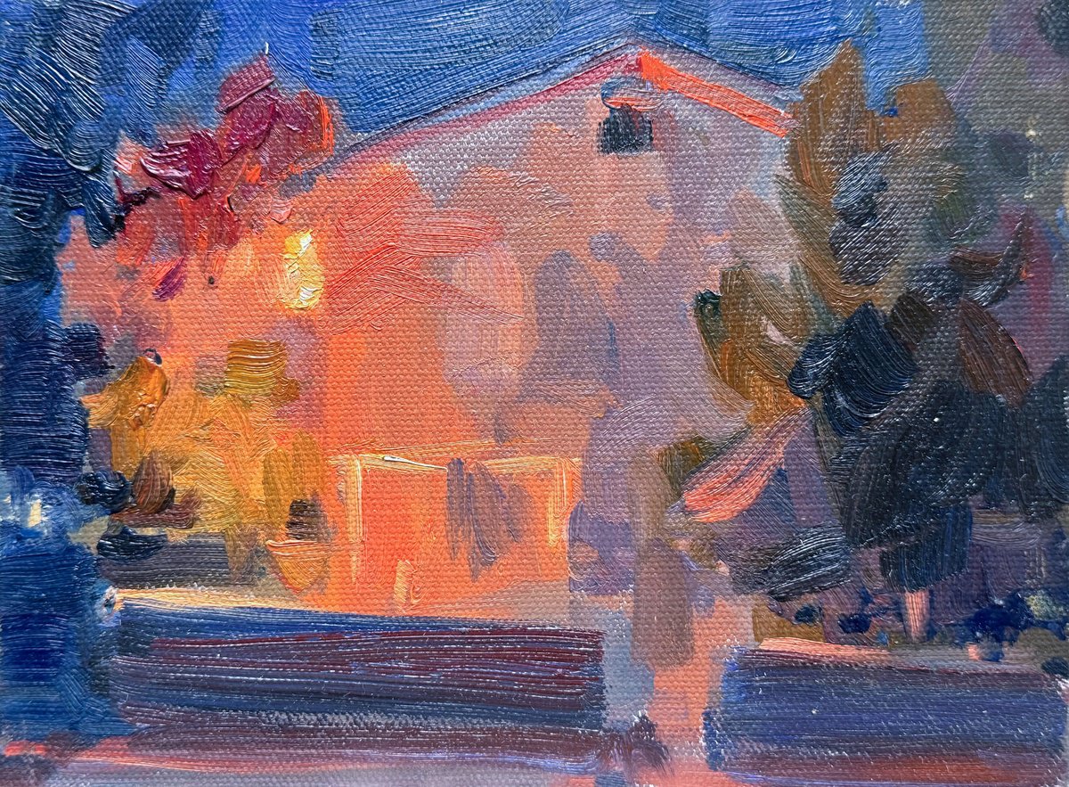 Impressionistic Cityscapes Oil Painting By Nataliia Nosyk, 8 X 6", Evening Light, Original Artwork