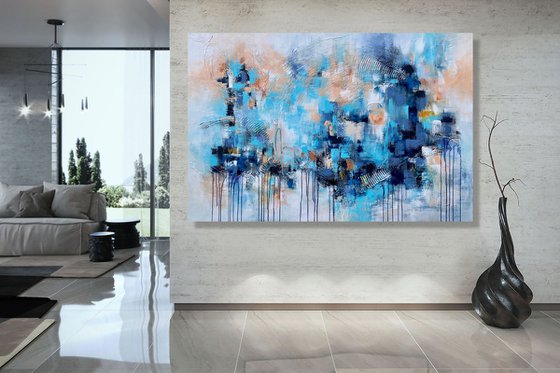 Mysterious Blue - XL LARGE,  TEXTURED ABSTRACT ART – EXPRESSIONS OF ENERGY AND LIGHT. READY TO HANG!