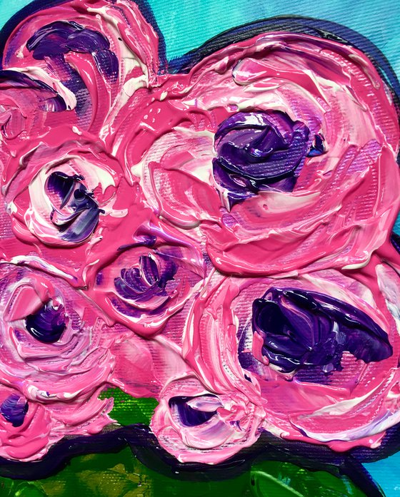 BOUQUET OF Pink  Roses  #9 palette  knife Original Acrylic painting office home decor gift