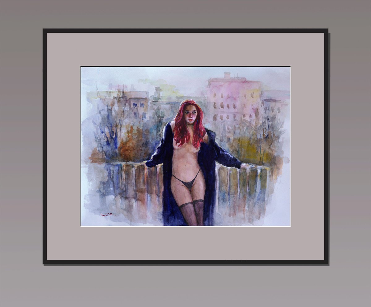 Impressionistic Portrait Watercolour By Vachagan Manukyan, 19 X 15", Nude, Autumnal, Original Artwork