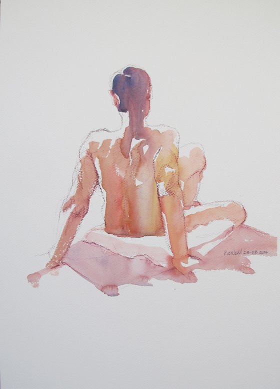 Seated male nude back view