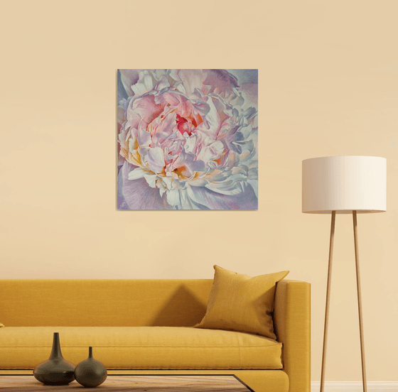 "Lace of petals."  peony  flower  liGHt original painting  GIFT (2022)