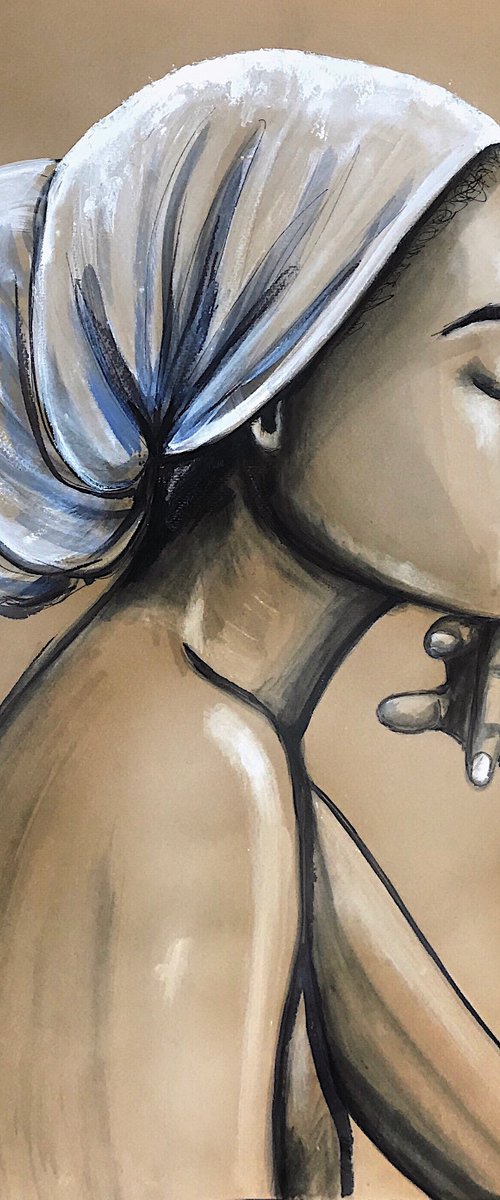 African queen N8 acrylic ink painting on paper by Leysan Khasanova