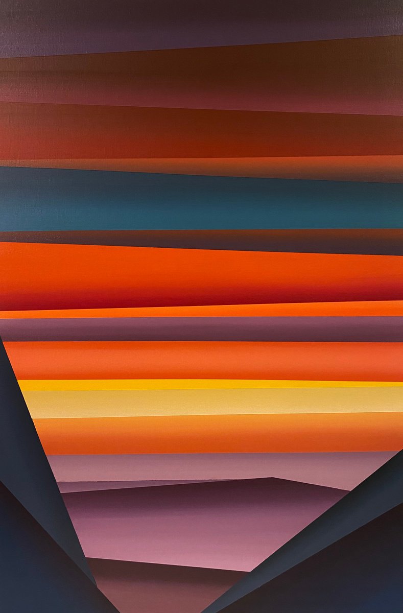 Geometric Abstract Acrylic Painting By Shushanik Karapetyan, 24 X 36", Autumn Sunset, Original Artwork