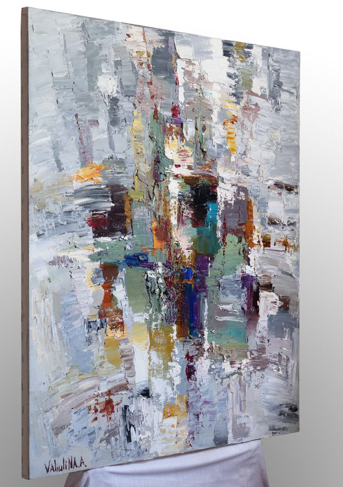 Original Gray Abstract painting Oil painting by Anastasiia Valiulina