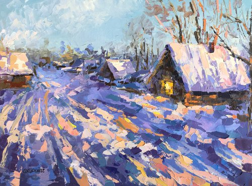 "Winter evening in the village" by OXYPOINT