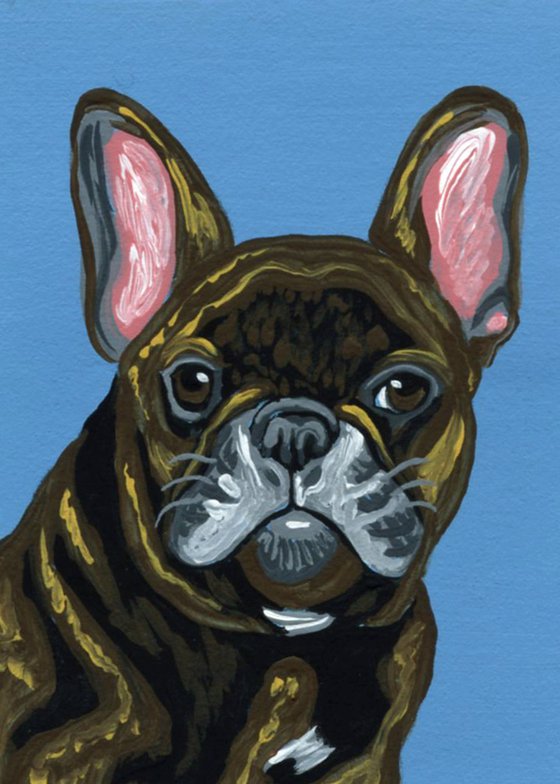 ACEO ATC Original Miniature Painting Brindle French Bulldog Pet Dog Art-Carla Smale