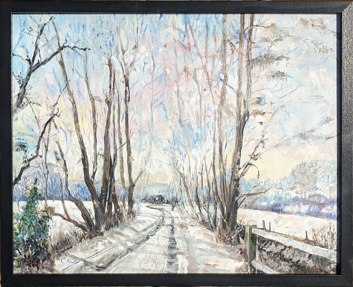 Surrealistic Landscape Oil Painting By Chris Walker, 21 X 17, Norfolk Walk, Original Artwork