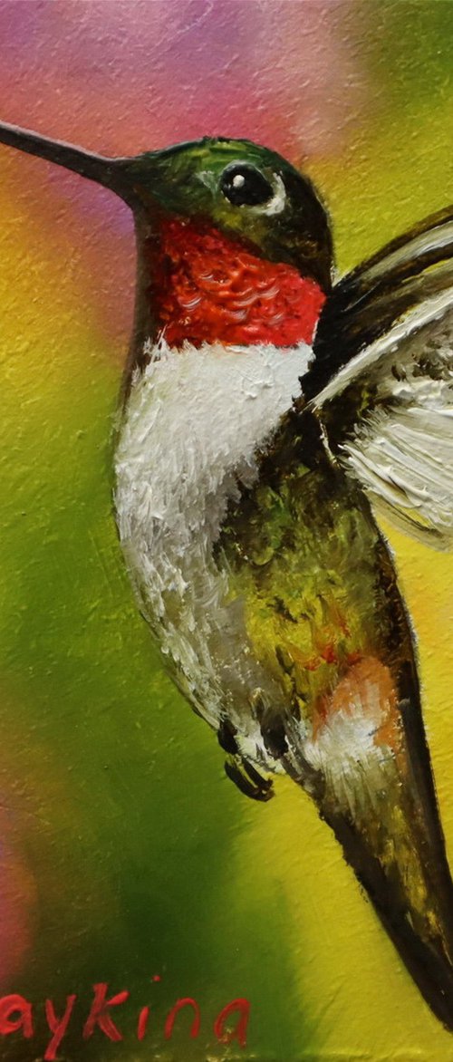 Hummingbird and Pink Blossoms by Natalia Shaykina