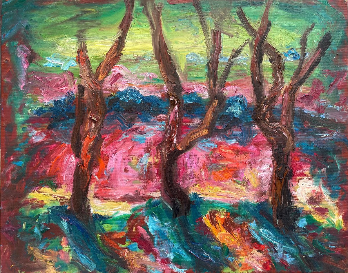 Expressive Landscape Pastel Drawing By Milica Radovic, 24 X 20", October, Original Artwork