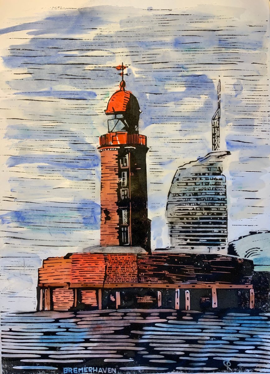 Lighthouses - Bremerhaven - Am Vorhafen - watercolored version by Reimaennchen - Christian Reimann